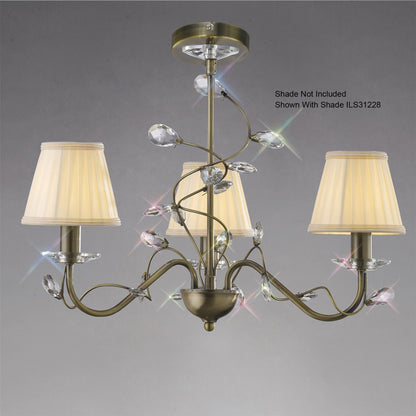 Diyas Willow 50cm  WITHOUT SHADE 3 Light E14 Antique Brass/Crystal Ceiling Pendant Light Fitting