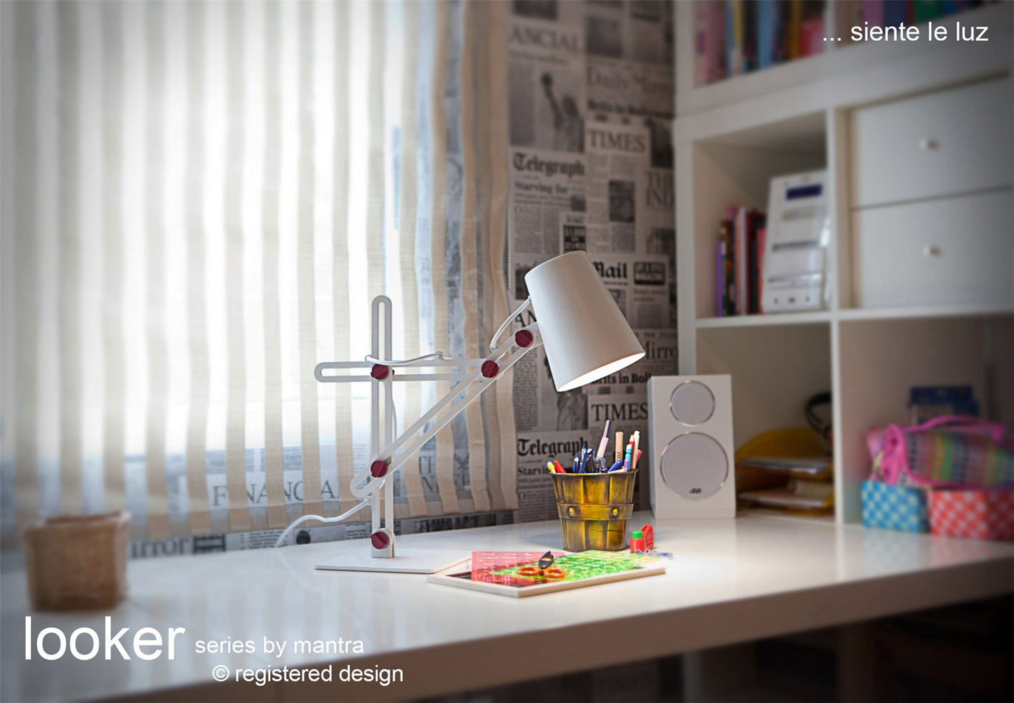 Mantra M3613 Looker Table Lamp 1 Light E27, Matt White/Purple