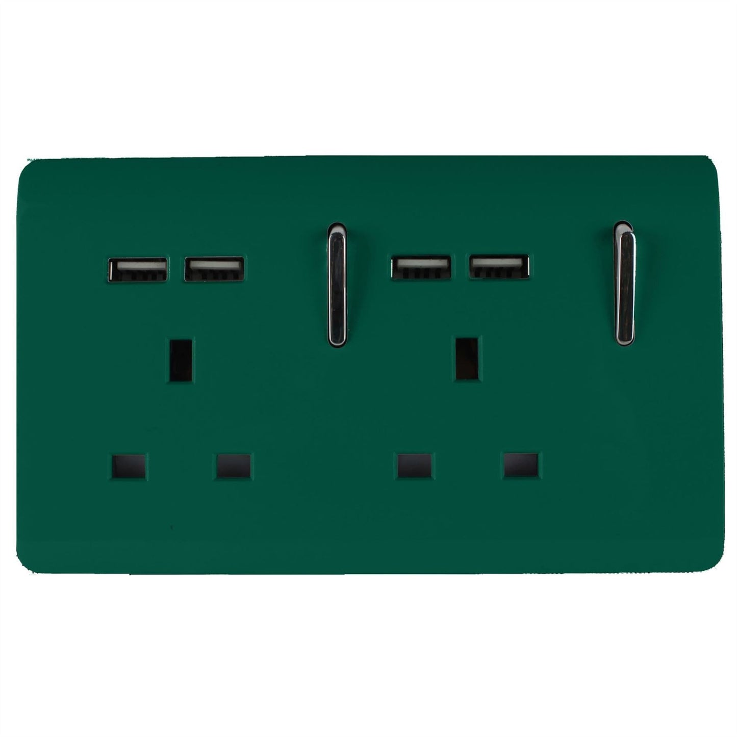 Trendi 2 Gang Artistic Modern Glossy 13 Amp 4x2.1mA USB Switched Tactile Plug Socket Dark Green