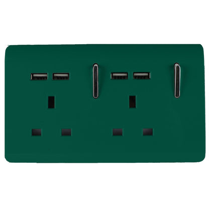 Trendi 2 Gang Artistic Modern Glossy 13 Amp 4x2.1mA USB Switched Tactile Plug Socket Dark Green