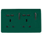 Trendi 2 Gang Artistic Modern Glossy 13 Amp 4x2.1mA USB Switched Tactile Plug Socket Dark Green