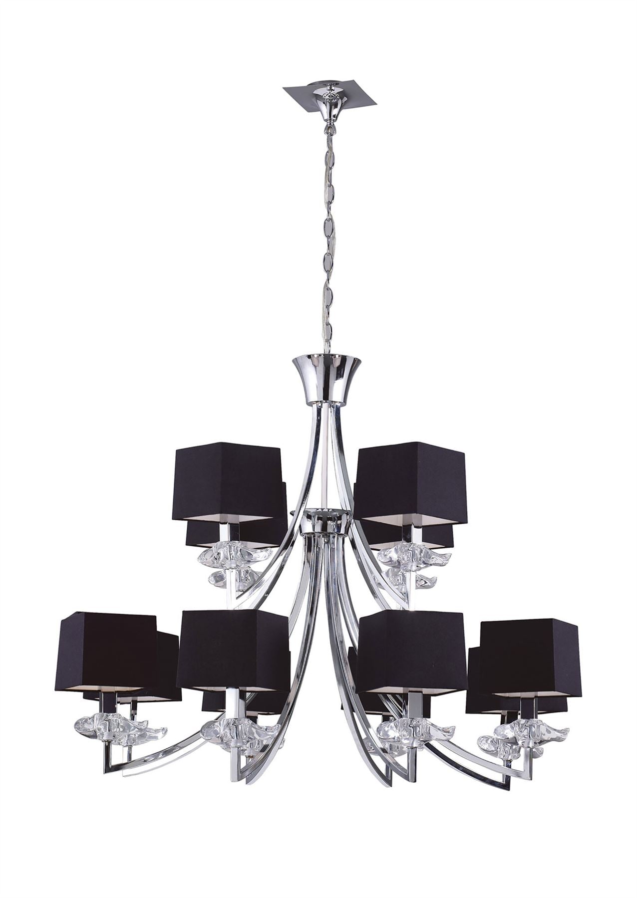 Mantra M0792 Akira Pendant 2 Tier 12 Light E14, Polished Chrome with Black Shades