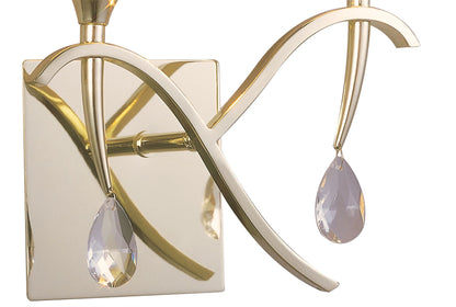 Mantra Siena Wall Light Switched 2 Light E14, Polished Brass with Amber Cream Shades and Clear Crystal