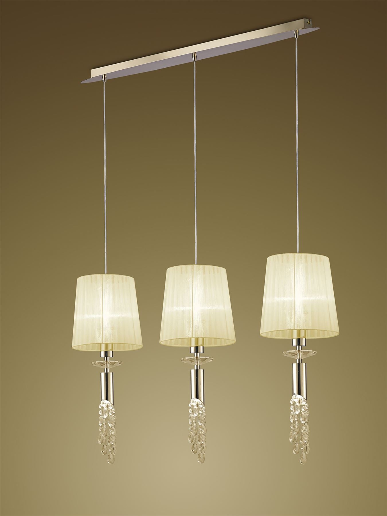 Mantra Tiffany Linear Pendant 3+3 Light E27+G9 Line, French Gold with Cream Shades & Clear Crystal