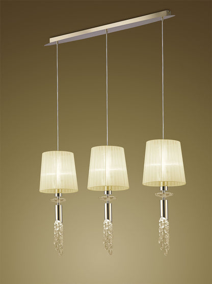 Mantra Tiffany Linear Pendant 3+3 Light E27+G9 Line, French Gold with Cream Shades & Clear Crystal
