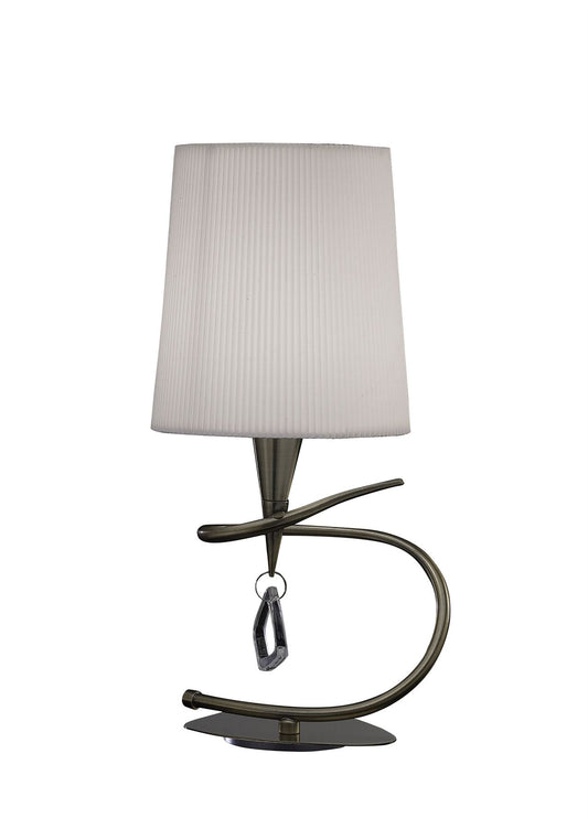 Mantra Mara Table Lamp 1 Light E14 Small, Antique Brass with Ivory White Shade