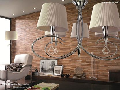 Mantra M1641 Mara Pendant 5 Light E14, Polished Chrome with Ivory White Shades