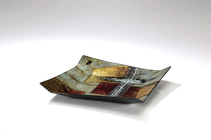 Diyas Home (DH) Aleta Glass Art 12 Inch Platter Multi-Colour Glitter