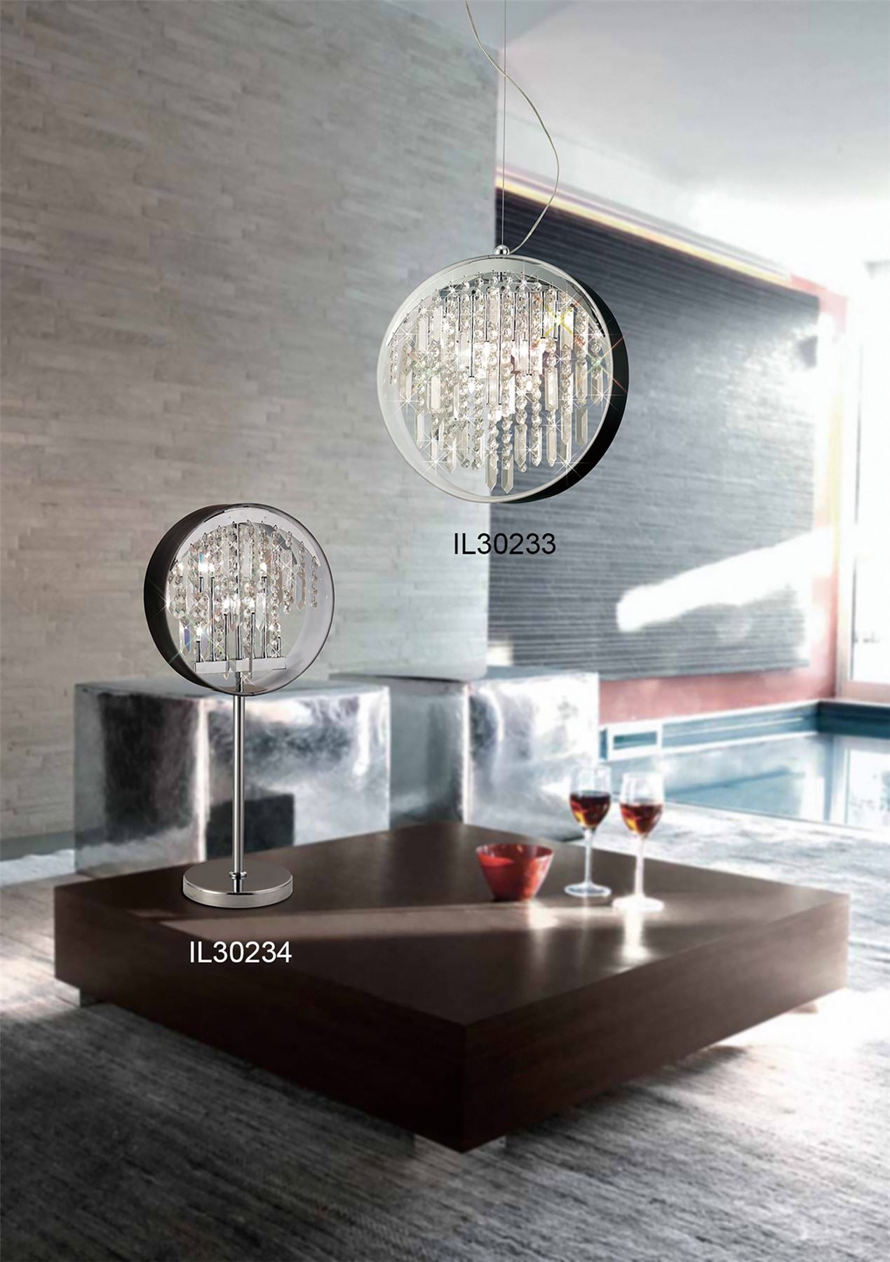 Diyas Geo  with Black Shade 9 Light G4 Polished Chrome/Crystal, NOT LED/CFL Compatible Ceiling Pendant Light Fitting