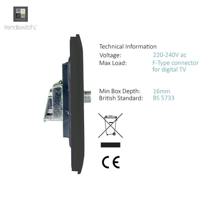 Trendi Switch Charcoal Grey TV Coaxial & F-Type Satellite Socket - Screwless