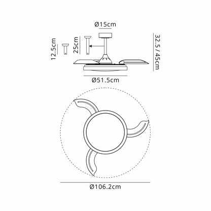 Mistral 51cm 50W LED Dimmable Ceiling Light With Built-In 28W DC Fan, 3000-6500K Remote Control, 3200lm, Black, 5yrs Warranty