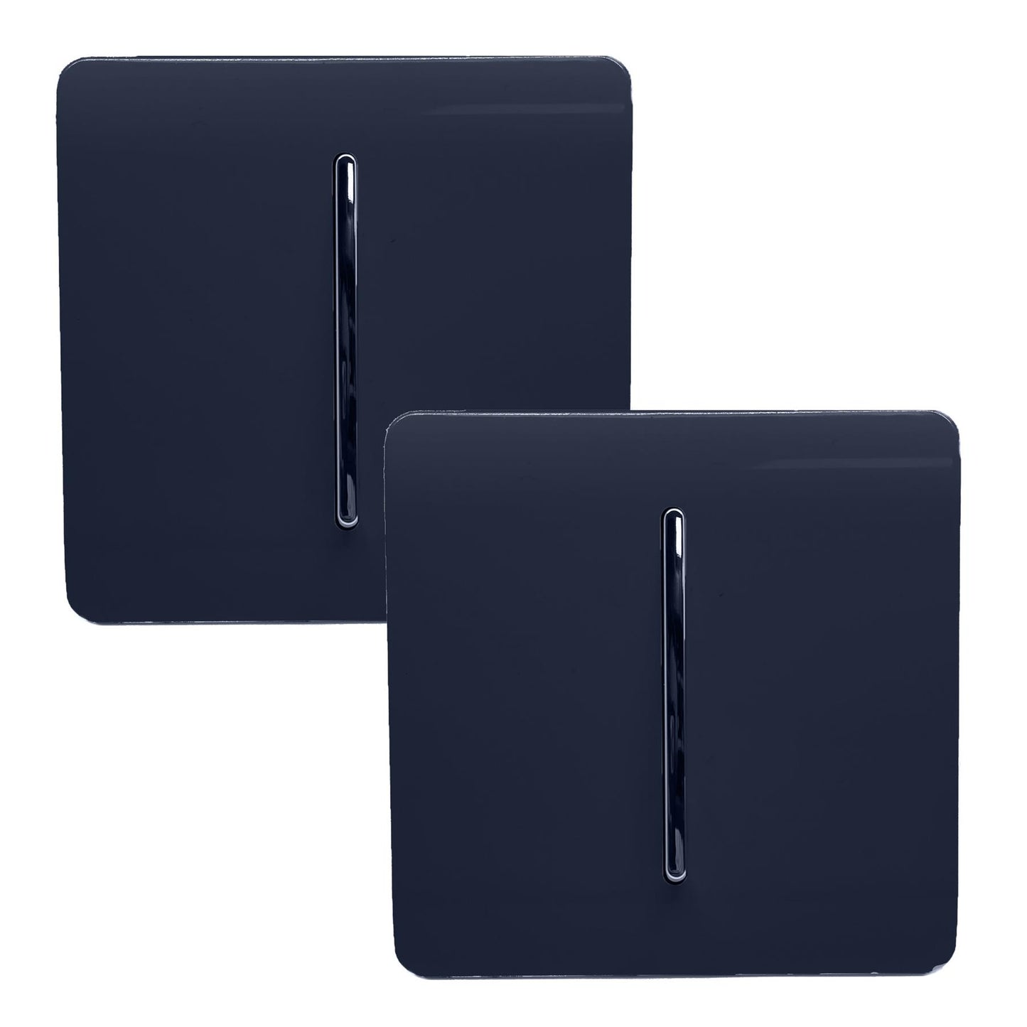Trendi 1 Gang 2 Way 240V Screwless Artistic Modern Glossy 10 Amp Chrome Rocker Electrical Wall Light Switch in Navy Blue (2 pack)