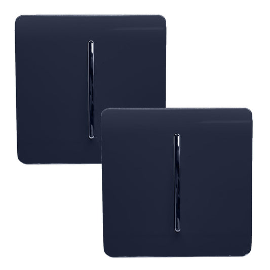 Trendi 1 Gang 2 Way 240V Screwless Artistic Modern Glossy 10 Amp Chrome Rocker Electrical Wall Light Switch in Navy Blue (2 pack)