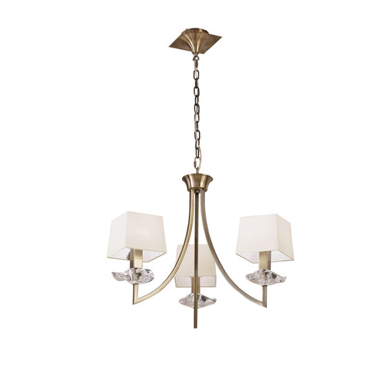 Mantra Akira 54cm Pendant 3 Light E14, Antique Brass with Cream Shades