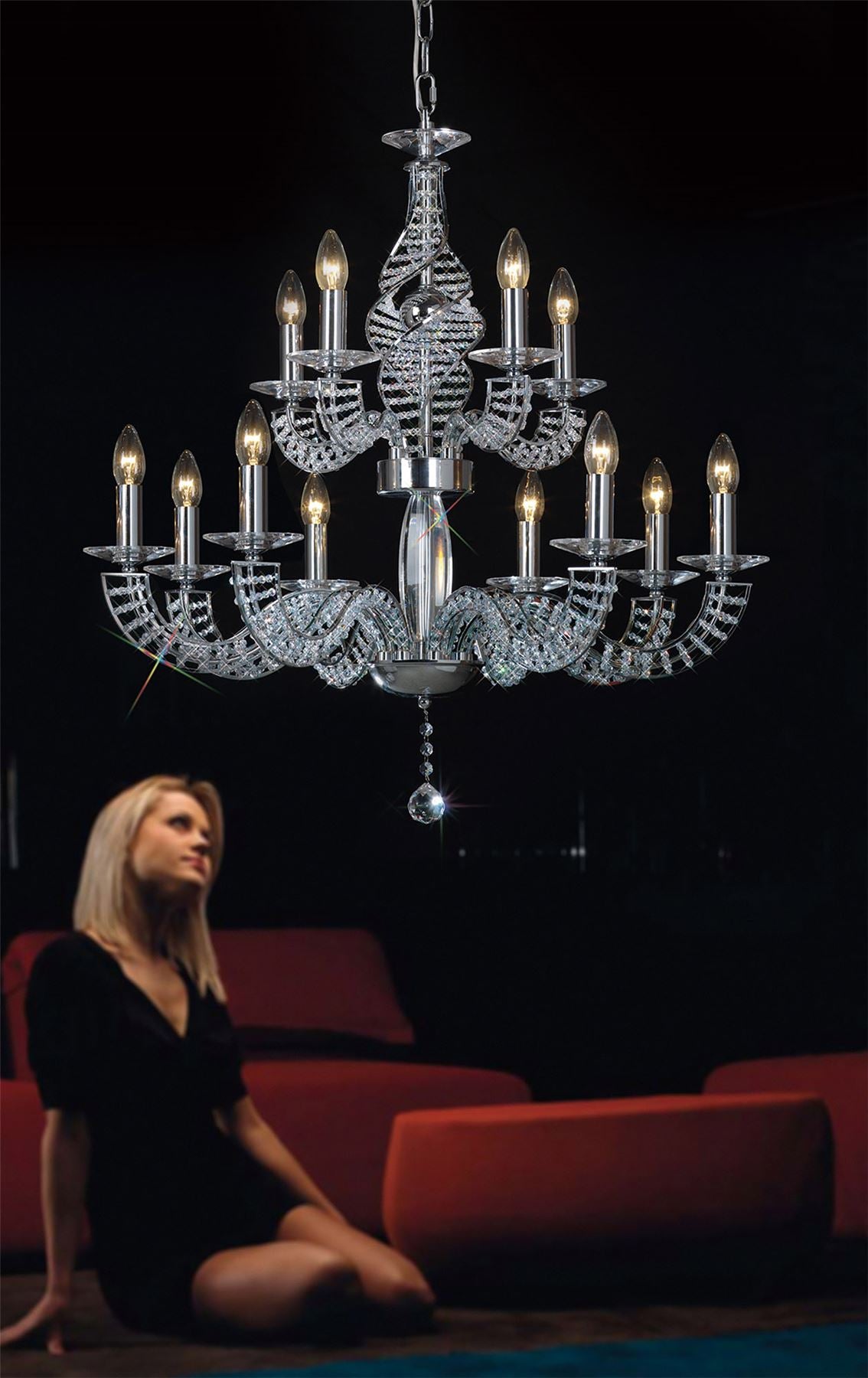 Diyas Santo 78cm  8 Light E14 Polished Chrome/Crystal Ceiling Pendant Light Fitting