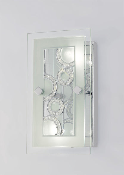 Diyas Destello Wall Light/ Rectangle with Circle Pattern 2 Light G9 Polished Chrome/Crystal Ceiling Light Fitting