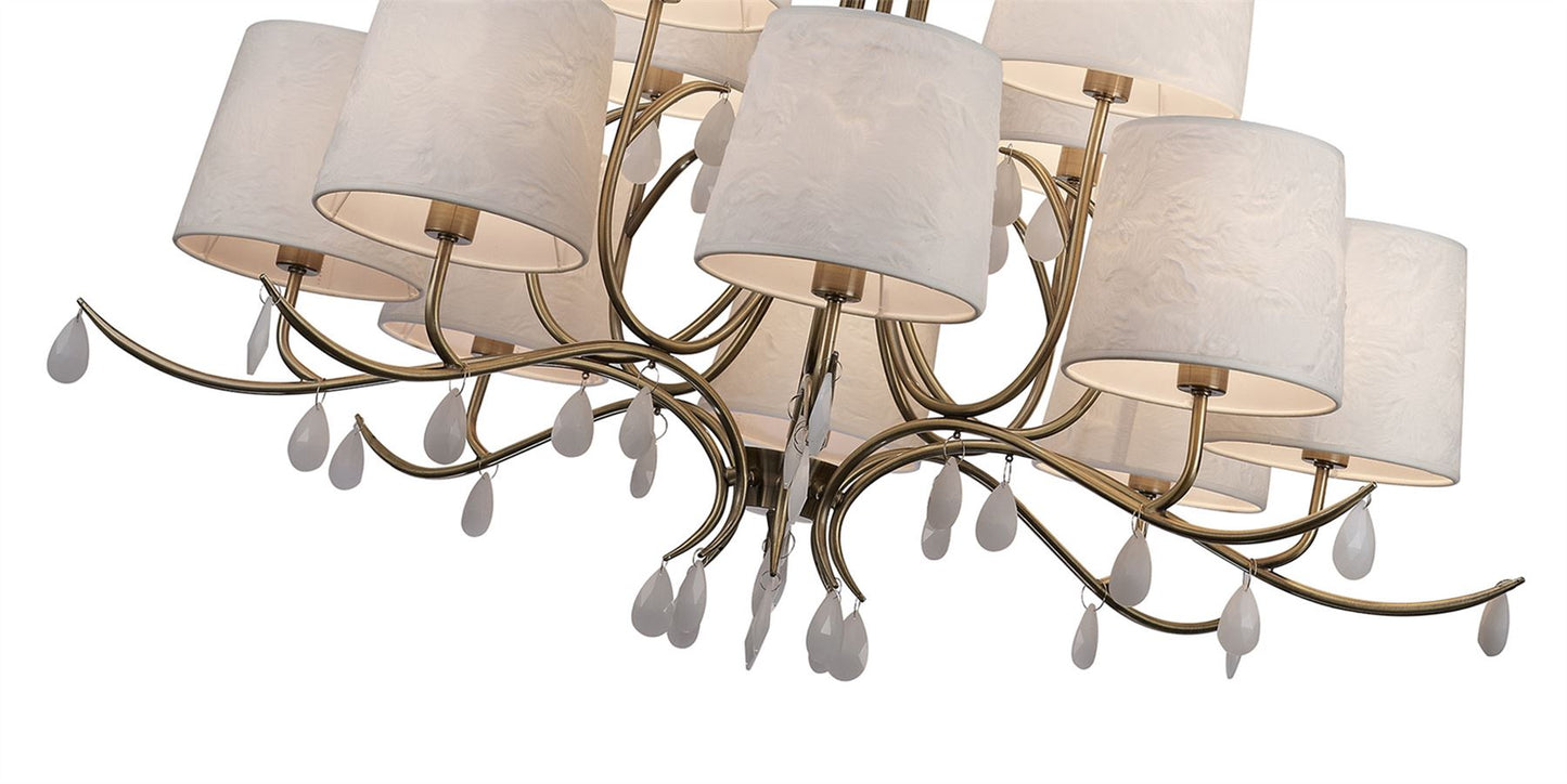Mantra M6330 Andrea Pendant 100cm Round, 8+4 x E14 (Max 20W), Antique Brass, White Shades, White Crystal Droplets