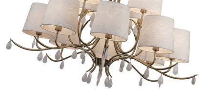 Mantra M6330 Andrea Pendant 100cm Round, 8+4 x E14 (Max 20W), Antique Brass, White Shades, White Crystal Droplets