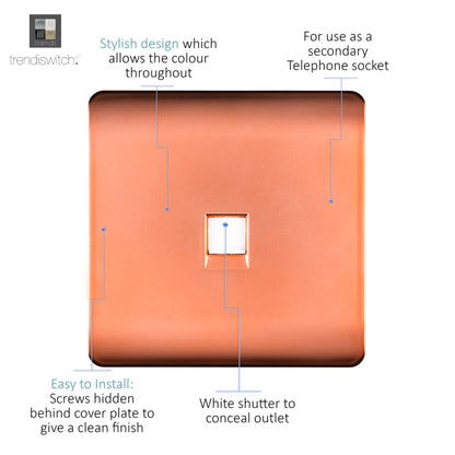 Trendi Artistic Modern Glossy Tactile Telephone Socket Copper