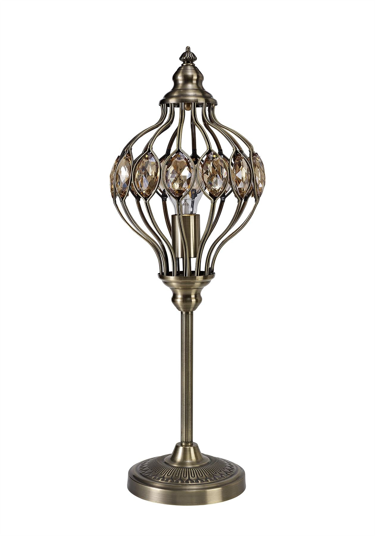 Diyas Marisa Crystal Table Lamp 1 Light E27 Antique Brass & Amber Crystal