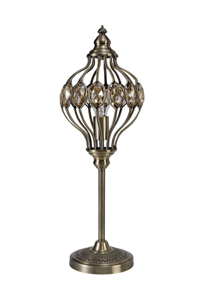 Diyas Marisa Crystal Table Lamp 1 Light E27 Antique Brass & Amber Crystal