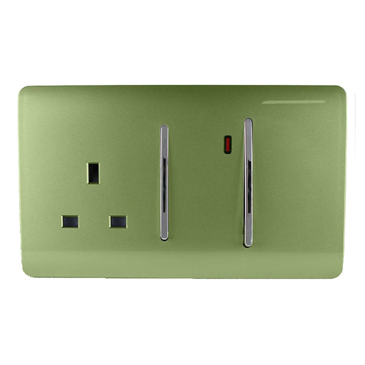 Trendi Artistic Modern Glossy 45 A Cooker Switch & Plug Socket Inc Neon Insert Moss Green
