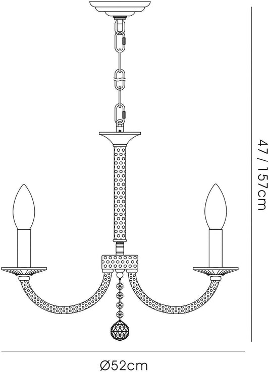 Diyas Elena 52cm  3 Light E14 Black Chrome/Crystal Ceiling Pendant Light Fitting