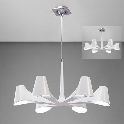 Mantra Ora 77cm Telescopic Convertible To Semi Flush 6 Light E27, Gloss White/White Acrylic/Polished Chrome, CFL Lamps INCLUDED