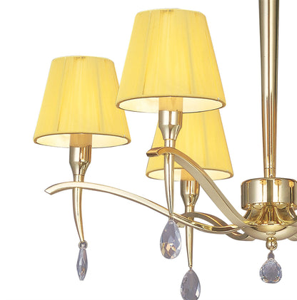 Mantra Siena 63cm Pendant Round 6 Light E14, Polished Brass with Amber Cream Shades and Clear Crystal
