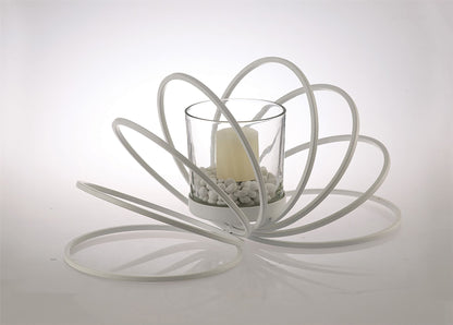 Diyas Home (DH) Oreo Candle Holder 8 Ring Medium White/Clear Glass Art