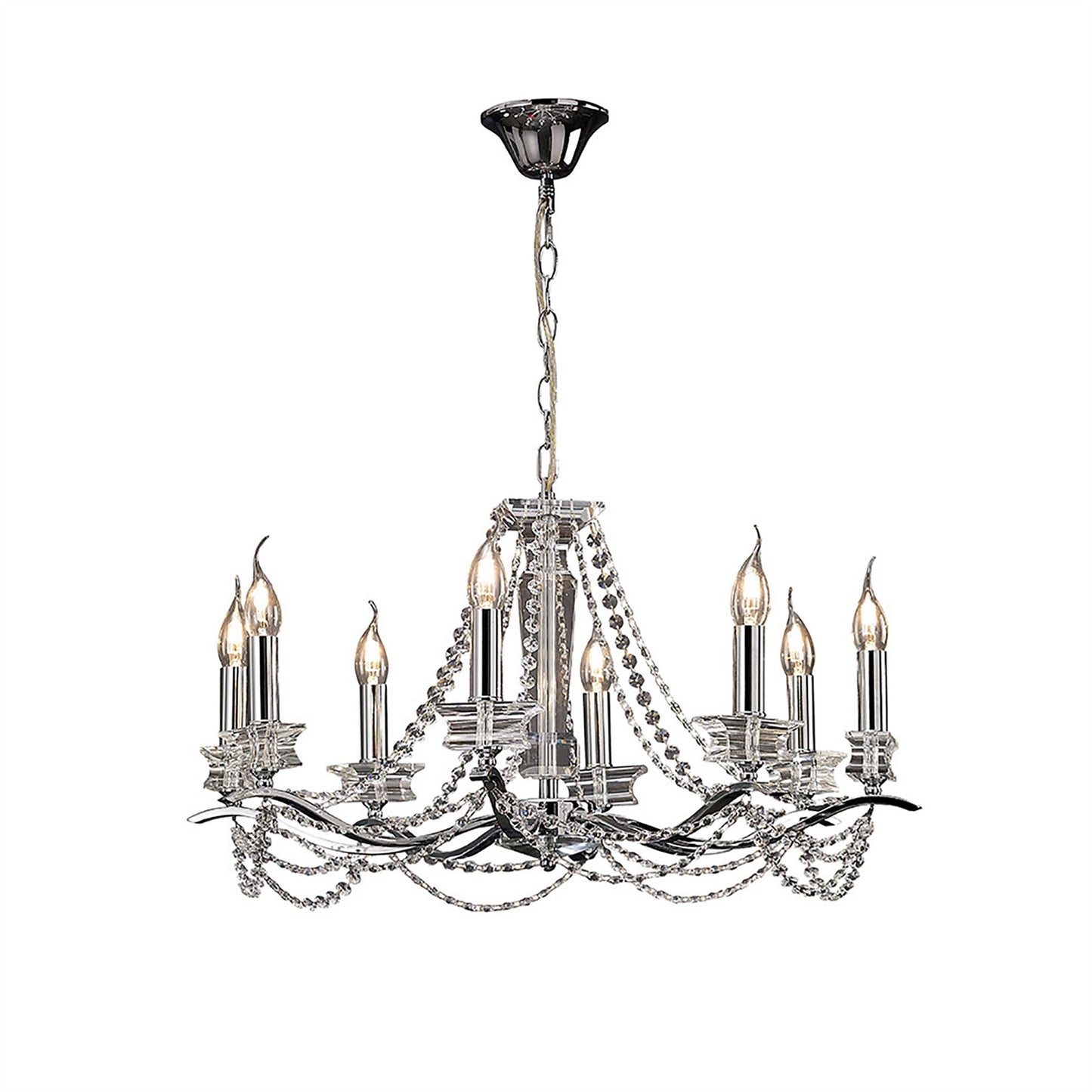 Diyas Nydia 75cm  8 Light E14 Polished Chrome/Crystal Ceiling Pendant Light Fitting