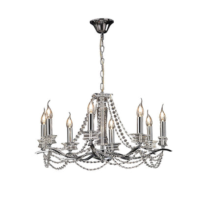 Diyas Nydia 75cm  8 Light E14 Polished Chrome/Crystal Ceiling Pendant Light Fitting