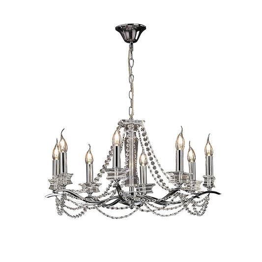 Diyas Nydia 75cm  8 Light E14 Polished Chrome/Crystal Ceiling Pendant Light Fitting