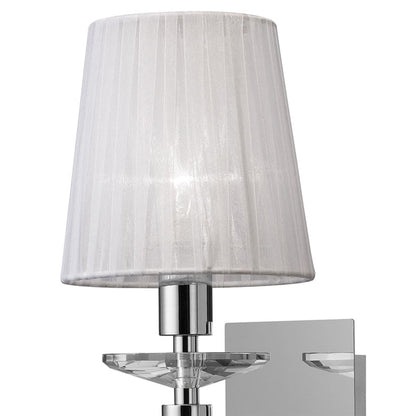 Mantra Tiffany Wall Light Switched 1+1 Light E14+G9, Polished Chrome with White Shade & Clear Crystal