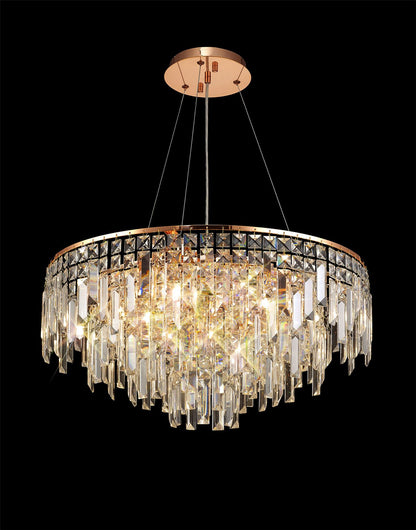 Diyas Maddison 60cm  Round 8 Light G9 Rose Gold/Crystal Ceiling Pendant Light Fitting