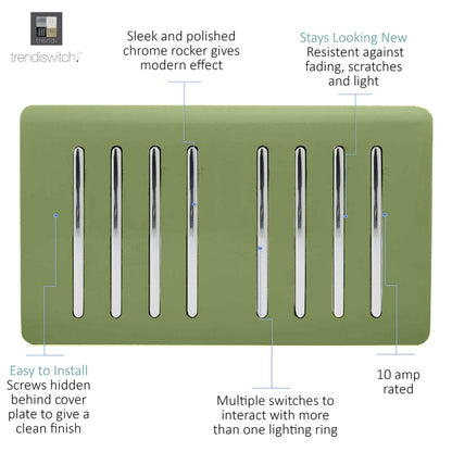Trendi Artistic Modern Glossy 8 Gang 2 Way Rocker  Double Plate Tactile Light Switch Moss Green