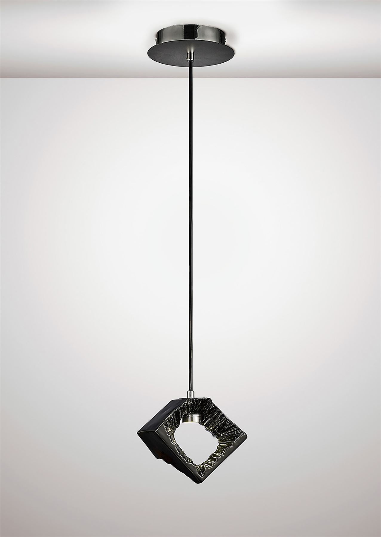 Diyas Salvio 16.5cm Ceramic Square Sculpture  1 x 3W LED 4200K Chrome/Black, 3yrs Warranty Ceiling Pendant Light Fitting