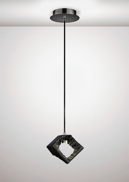 Diyas Salvio 16.5cm Ceramic Square Sculpture  1 x 3W LED 4200K Chrome/Black, 3yrs Warranty Ceiling Pendant Light Fitting
