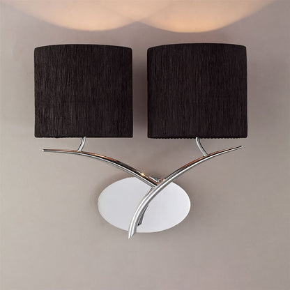Mantra Eve Wall Light Switched 2 Light E27, Polished Chrome with White Oval Shades