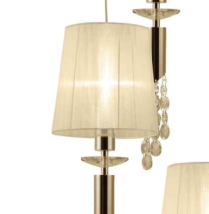 Mantra Tiffany 60cm Pendant 5+5 Light E27+G9 Spiral, French Gold with Cream Shades & Clear Crystal