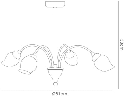 Diyas Rimini 51cm  4 Light G9 Satin Brass/Opal Glass Ceiling Pendant Light Fitting