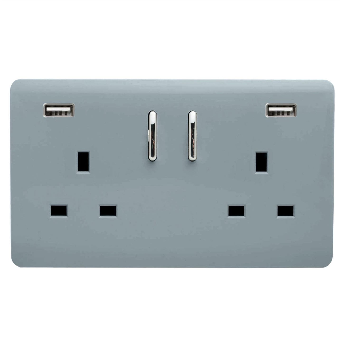 Trendi 2 Gang Artistic Modern Glossy 13 Amp 2 x 3.1mA USB Switched Plug Socket Cool Grey