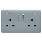Trendi 2 Gang Artistic Modern Glossy 13 Amp 2 x 3.1mA USB Switched Plug Socket Cool Grey
