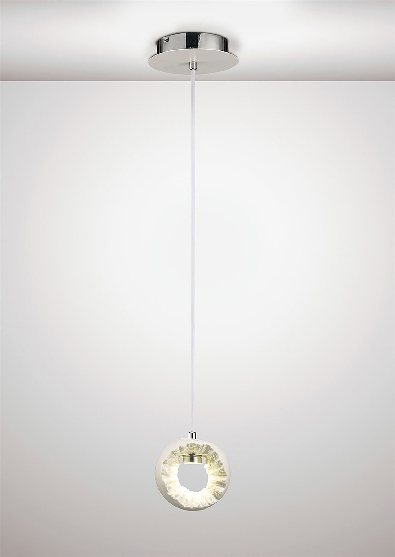 Diyas Salvio 15cm Ceramic Round Sculpture  1 x 3W LED 4200K Chrome/White, 3yrs Warranty Ceiling Pendant Light Fitting