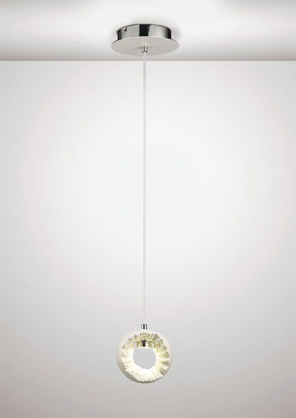 Diyas Salvio 15cm Ceramic Round Sculpture  1 x 3W LED 4200K Chrome/White, 3yrs Warranty Ceiling Pendant Light Fitting