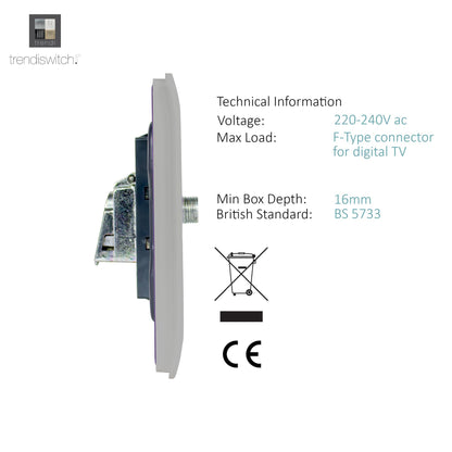 Trendi Switch Light Grey TV Coaxial & F-Type Satellite Socket - Screwless
