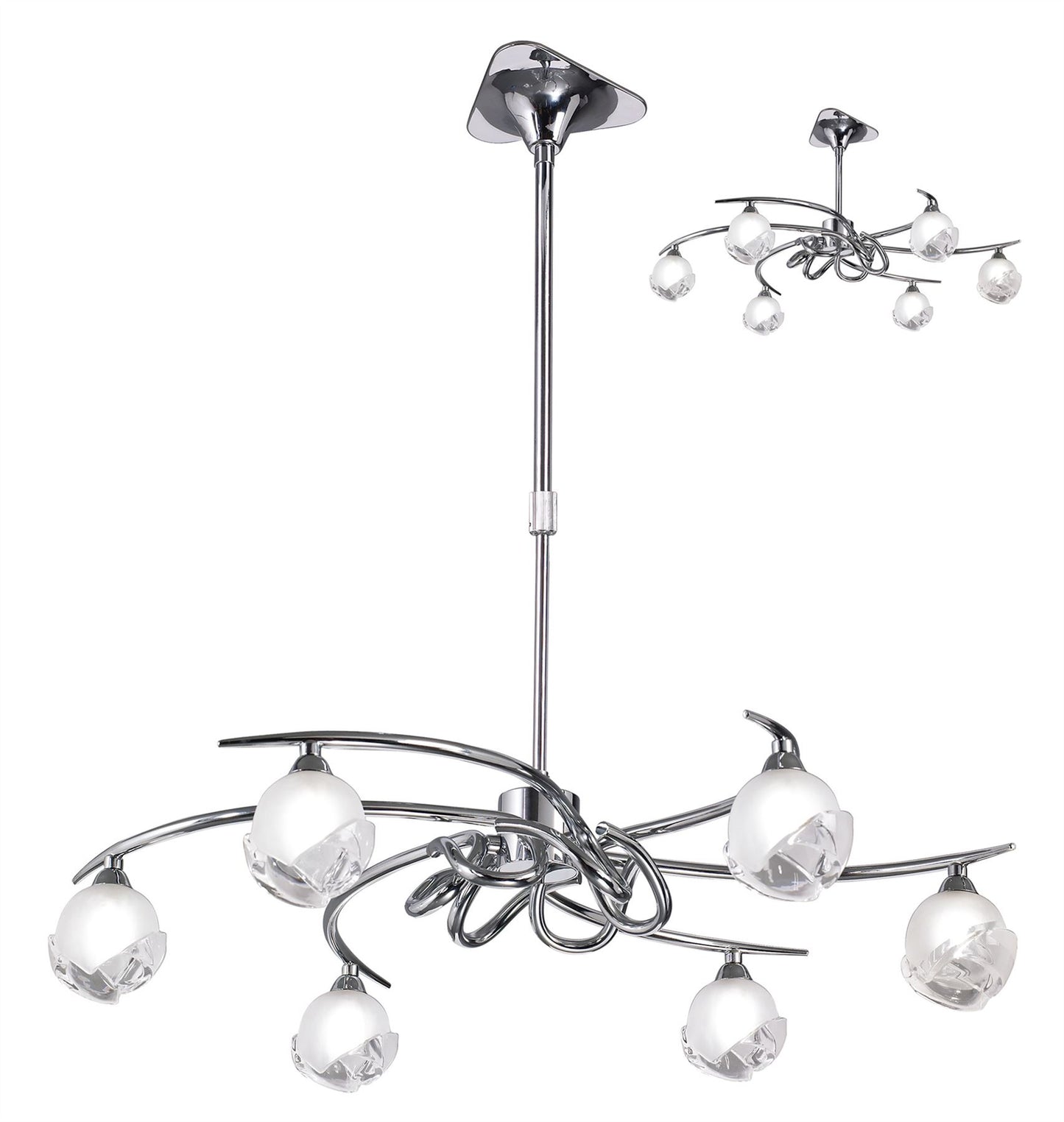 Mantra M0801 Fragma Telescopic Semi Flush Convertible 6 Light G9, Polished Chrome