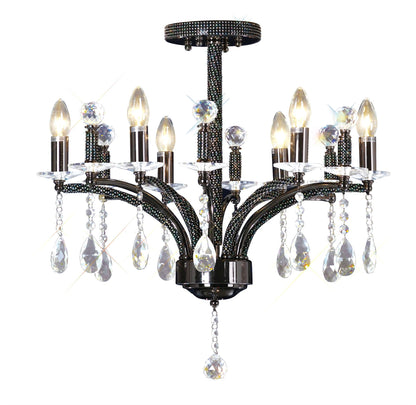 Diyas Fiore 62cm  6 Light E14 Black Chrome/Crystal Ceiling Pendant Light Fitting