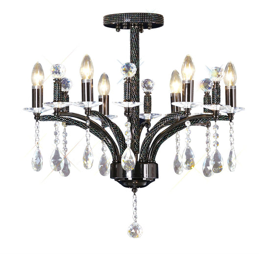 Diyas Fiore 62cm  6 Light E14 Black Chrome/Crystal Ceiling Pendant Light Fitting