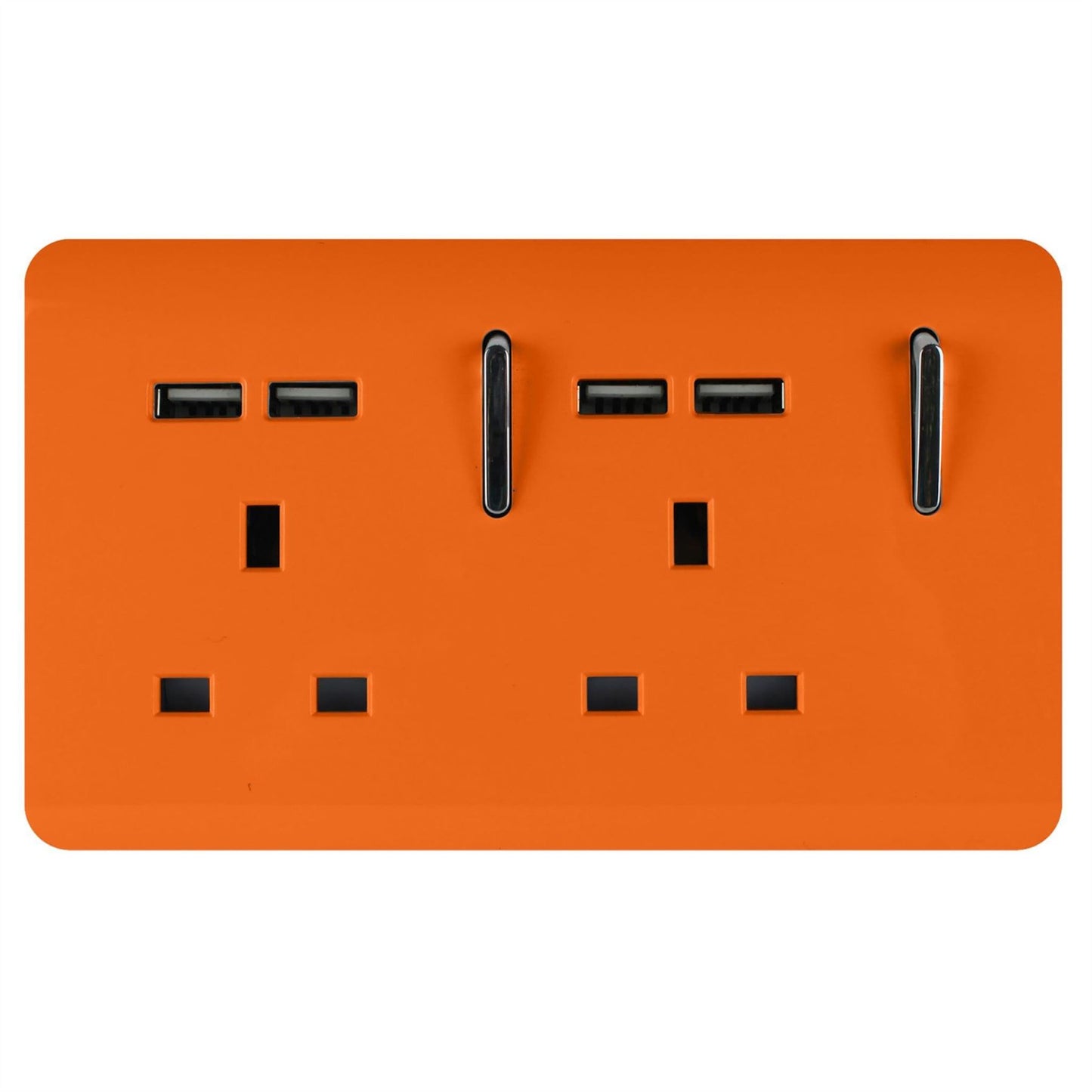 Trendi 2 Gang Artistic Modern Glossy 13 Amp 4x2.1mA USB Switched Tactile Plug Socket Orange